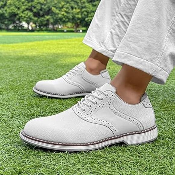 Thestron Mens Size 9 White Faux Leather Lace Up Oxford Golf Course Shoes - Picture 2 of 9